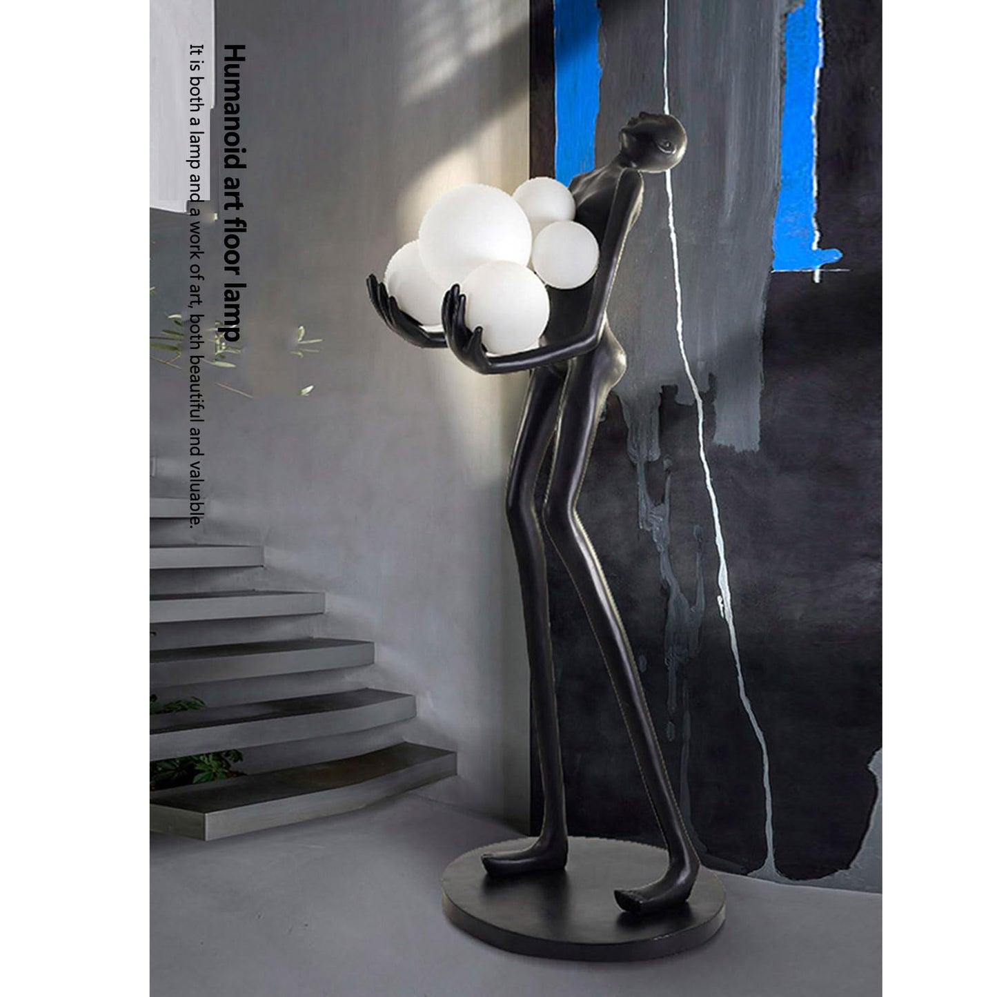 Fiberglass Art Sculpture Lamp, Human Shape Resin Floor Lamp Modern Ornaments for Home Decor Dining Room Kitchen Indoor Lighting,160cm,White