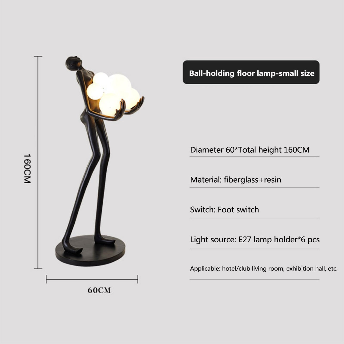 Fiberglass Art Sculpture Lamp, Human Shape Resin Floor Lamp Modern Ornaments for Home Decor Dining Room Kitchen Indoor Lighting,160cm,White