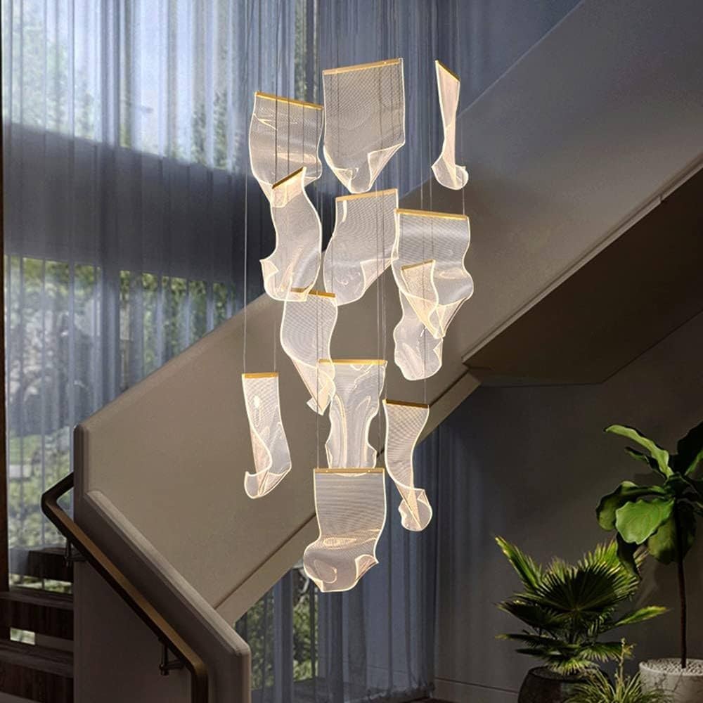 Lampe lustre moderne à LED pour la décoration du salon Éclairage suspendu duplex rotatif Éclairage de la suspension d'escalier de la salle à manger Lumière tricolore(25 lights)